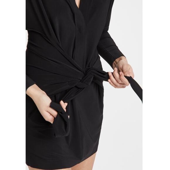 Norma Kamali Black Tie Front Long Sleeves Lightweight Mini Dress Women’s Size XS - Picture 2 of 16